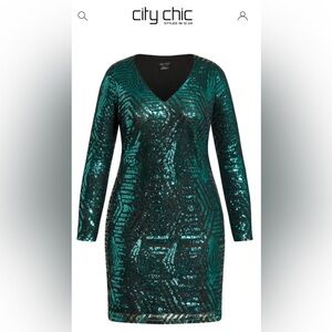 City Chic - Bright Lights Dress - Emerald